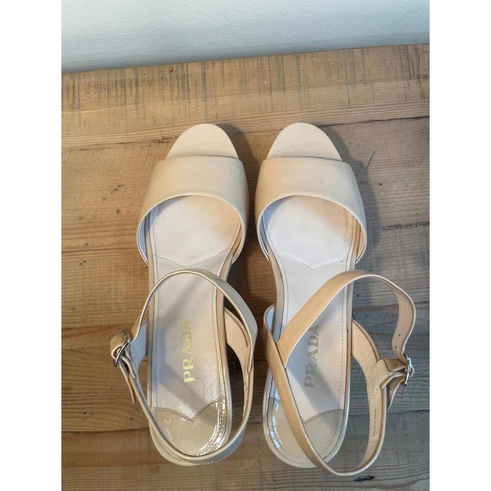 Prada Patent Leather Cream Cork Wedge Sandals (Si… - image 8